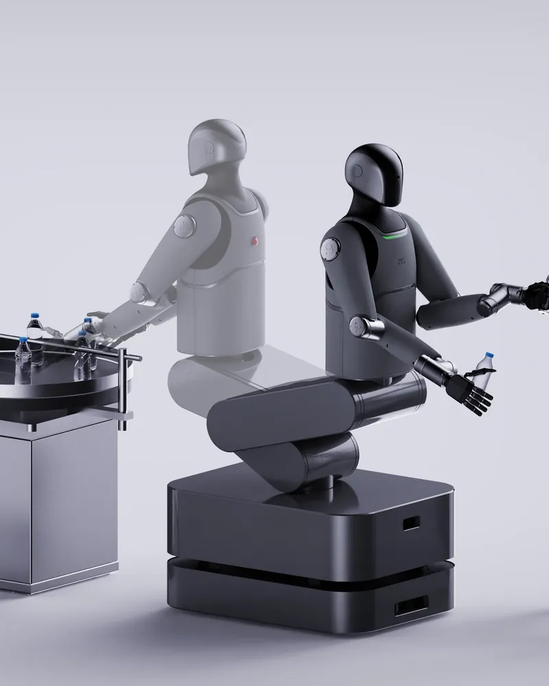 Two MARK One robots at an end-of-line filling and packing station
