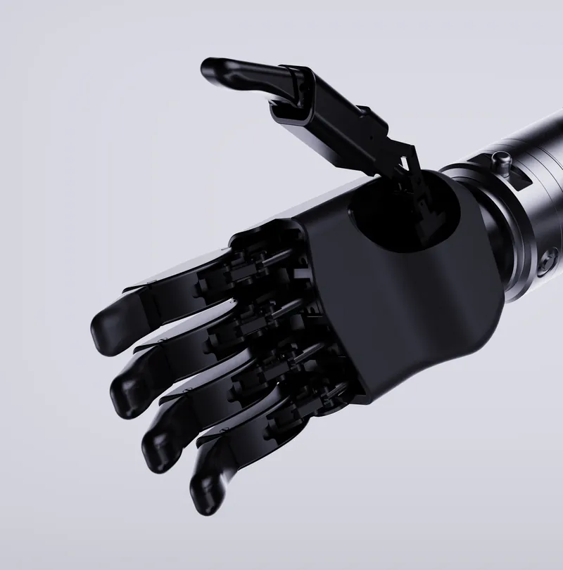 The black five-finger robotic hand