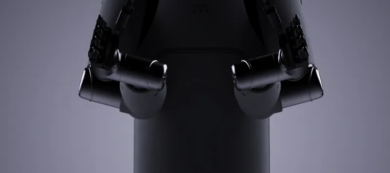 The MARK One torso with both arms folded forward