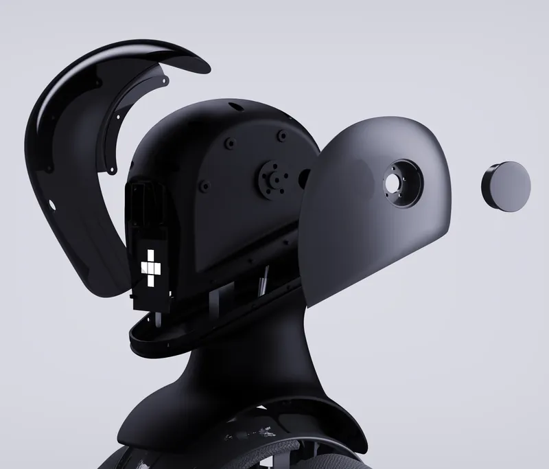 The MARK One head taken apart: visor, face module and sensors