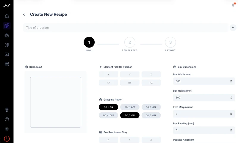 The MARK One interface: creating a new recipe