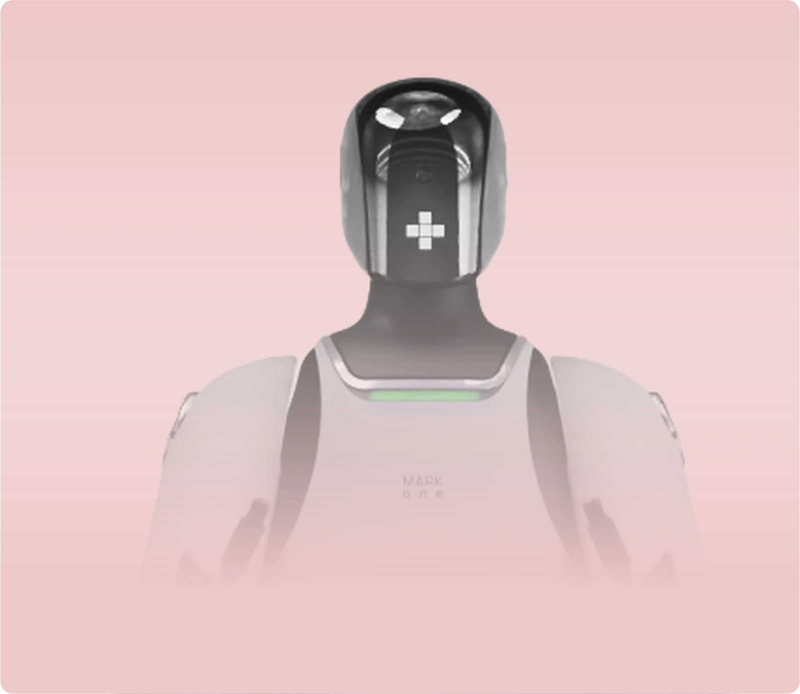 The MARK One head and shoulders on a pink background