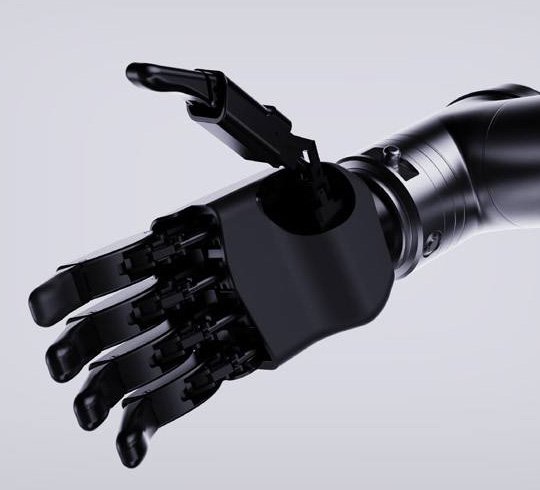 Close up of a black robotic hand